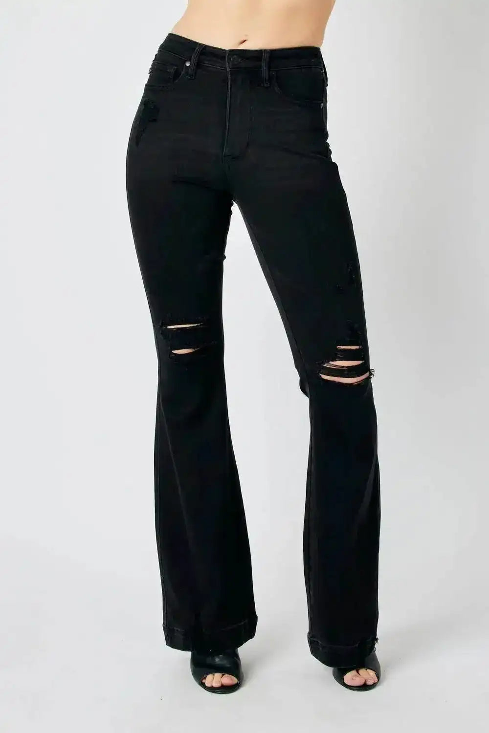 Judy Blue High Waist Tummy Control Destroy Flare Black Denim Jeans