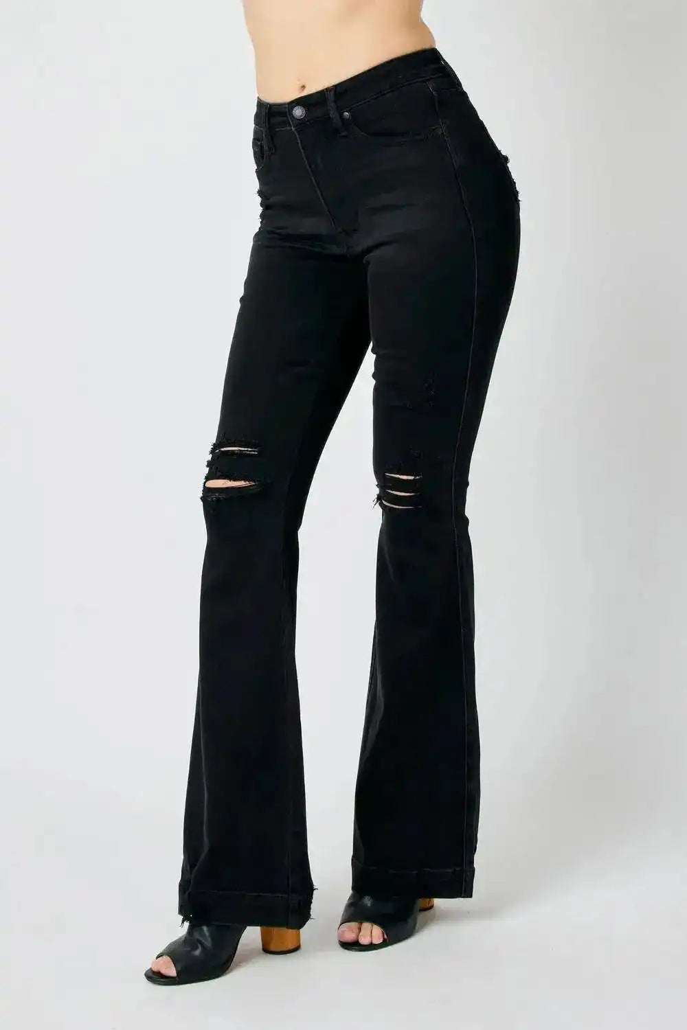 Judy Blue High Waist Tummy Control Destroy Flare Black Denim Jeans
