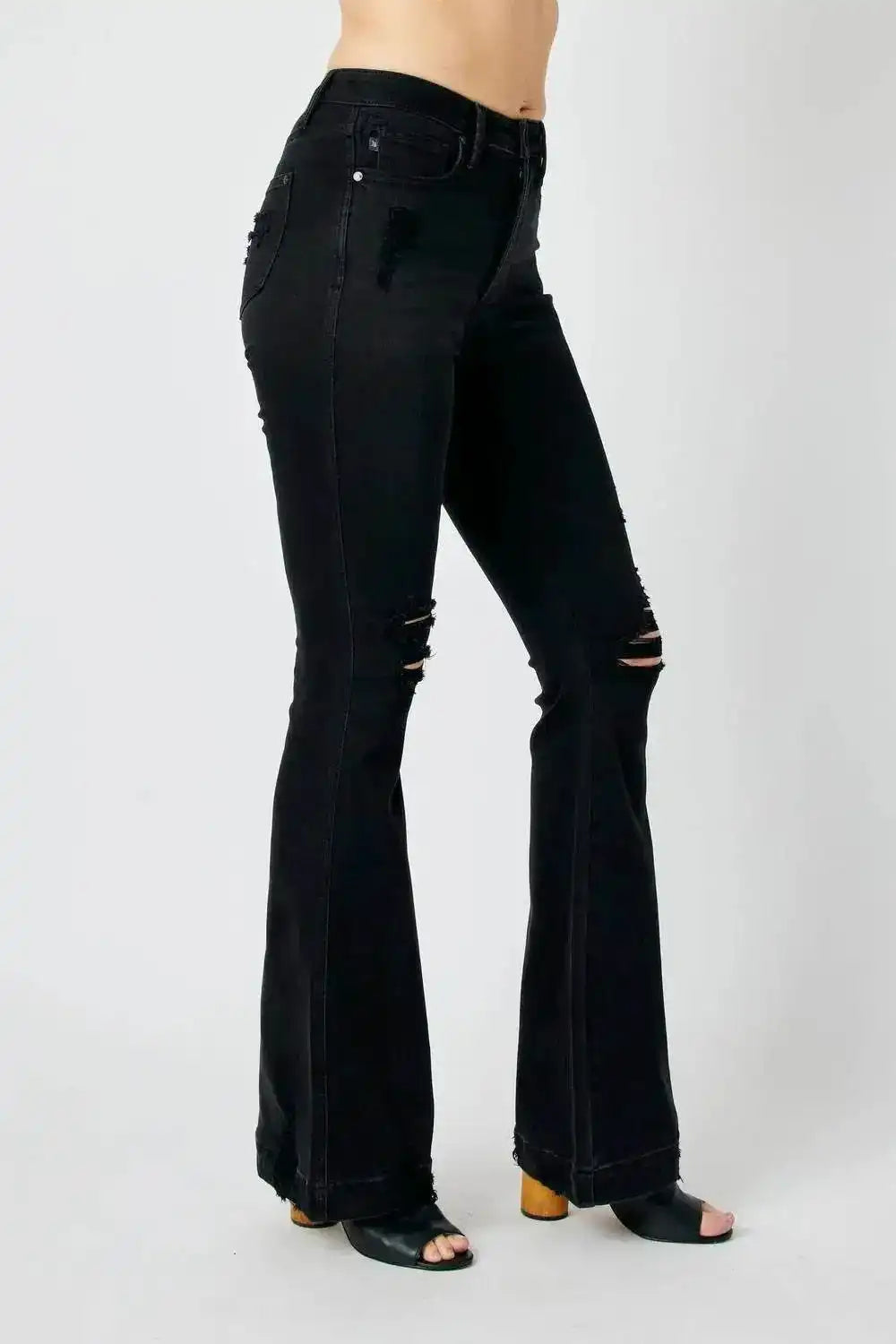 Judy Blue High Waist Tummy Control Destroy Flare Black Denim Jeans