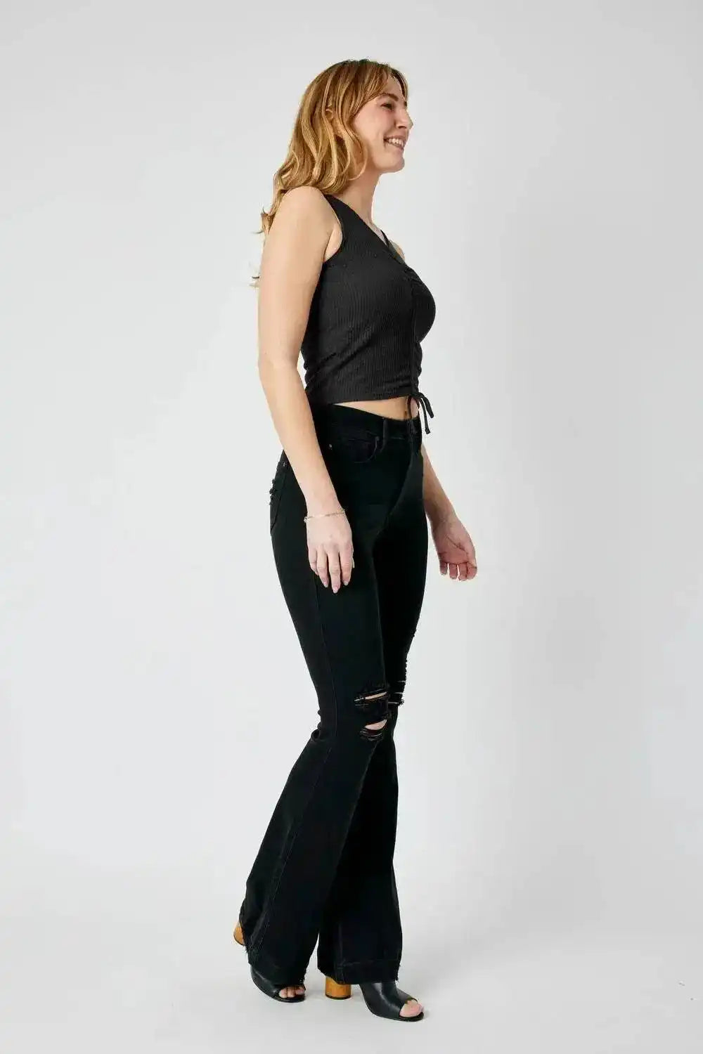 Judy Blue High Waist Tummy Control Destroy Flare Black Denim Jeans