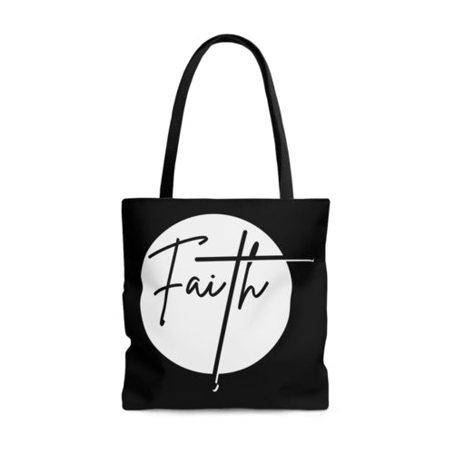 Large Tote Bag Faith - Christian Affirmation - White and Black