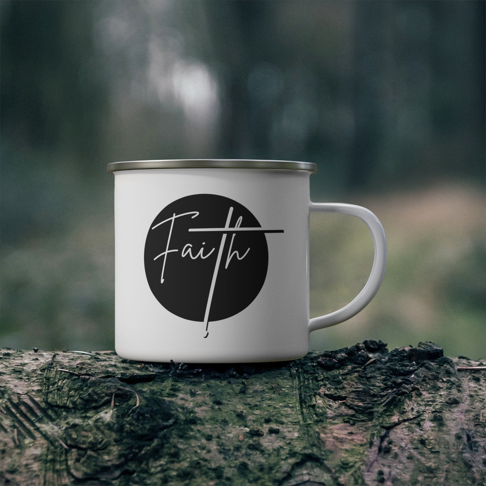 Enamel Camping Mug - Faith - Christian Affirmation and White