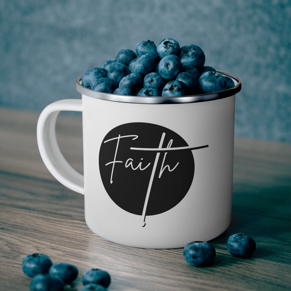 Enamel Camping Mug - Faith - Christian Affirmation and White