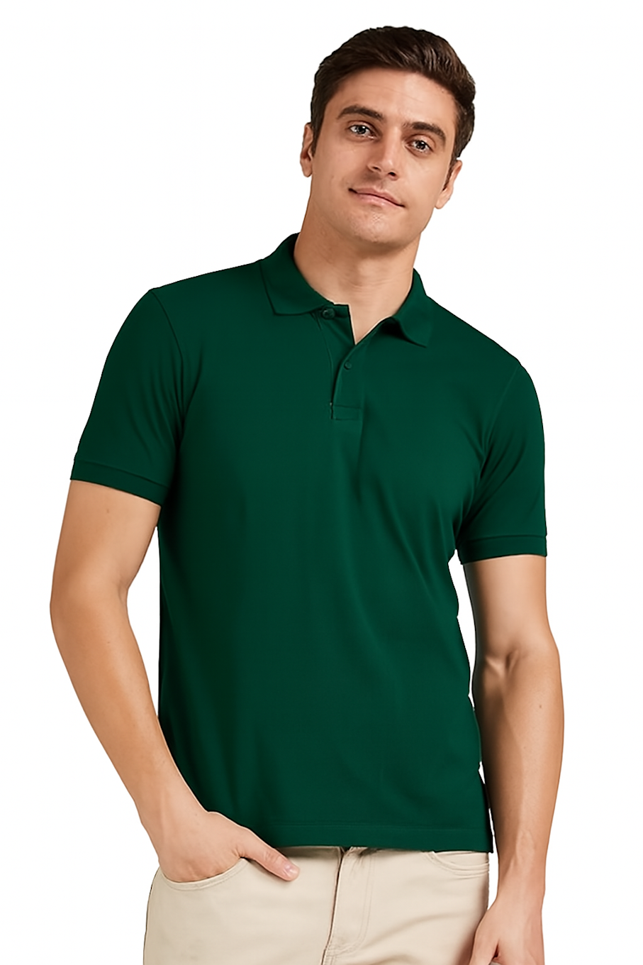 Men's Cotton Solid Polo T-shirt, Dark Green (Size-M)