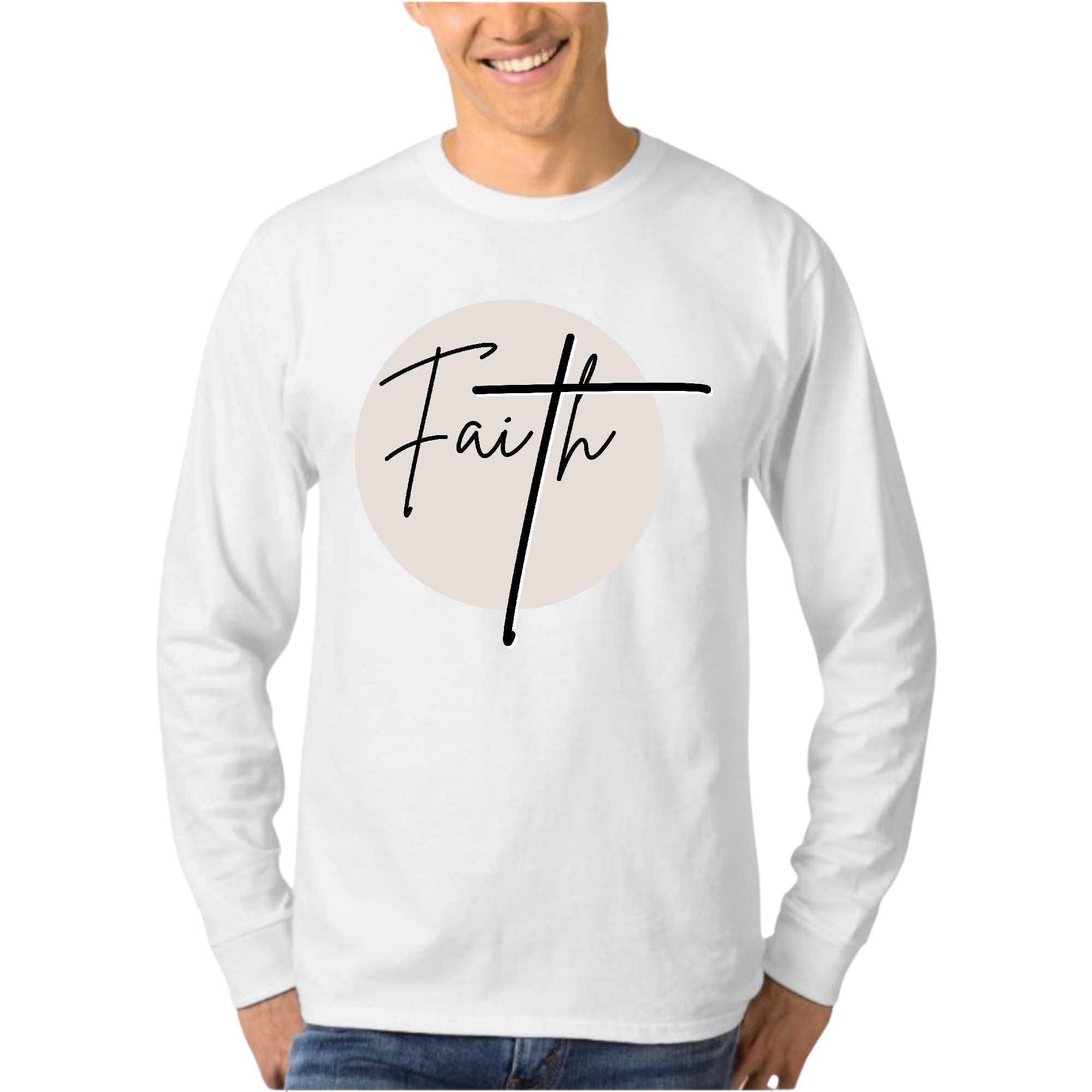 Mens Long Sleeve Graphic T-shirt Faith - Christian Affirmation -