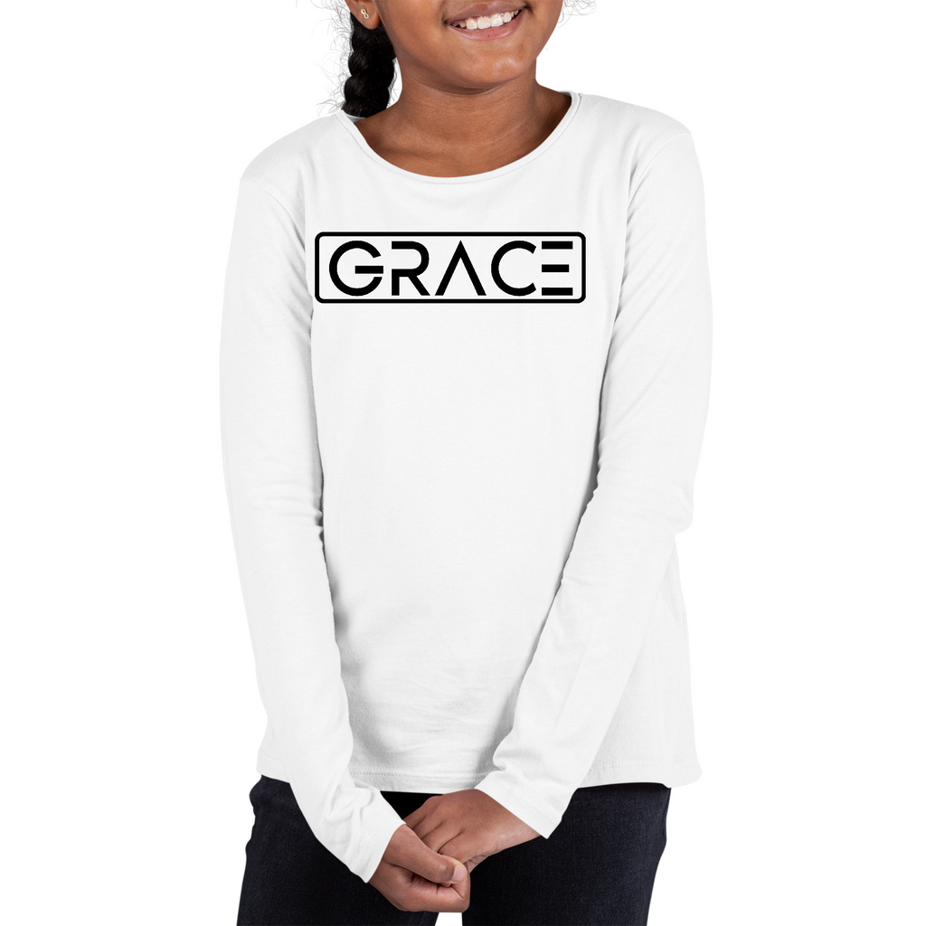 Youth Long Sleeve Graphic T-shirt - Grace Christian Black Illustration