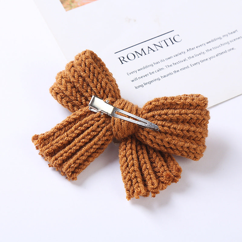 Baby 2 pc. Solid Color Big Knitted Bow Handmade Hairpin