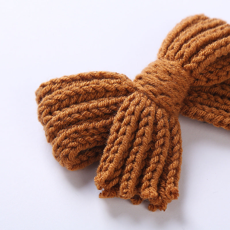 Baby 2 pc. Solid Color Big Knitted Bow Handmade Hairpin