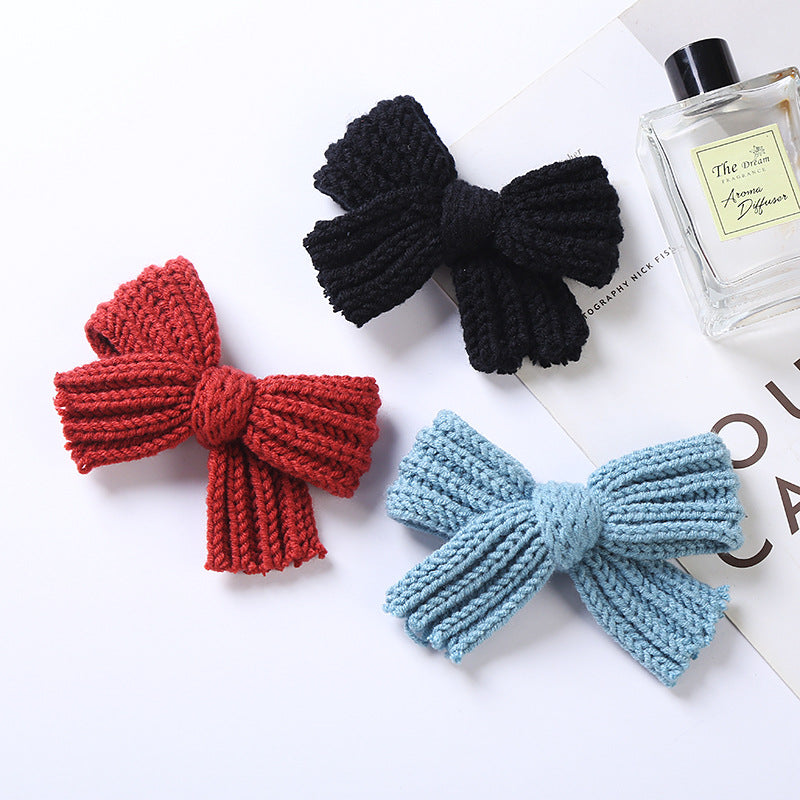 Baby 2 pc. Solid Color Big Knitted Bow Handmade Hairpin