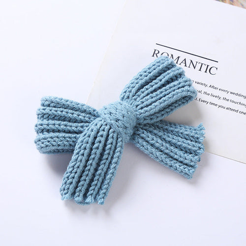 Baby 2 pc. Solid Color Big Knitted Bow Handmade Hairpin