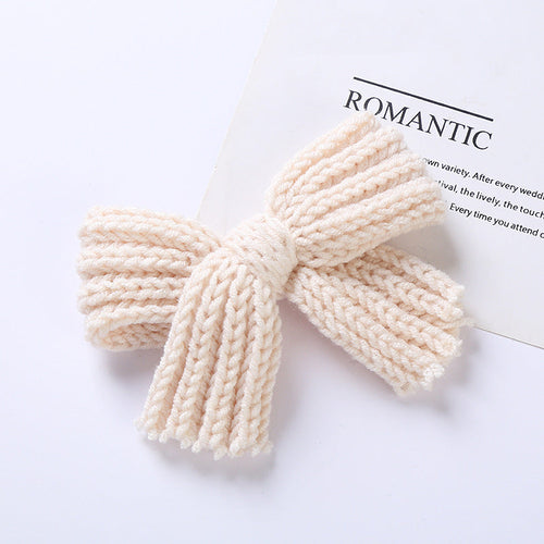 Baby 2 pc. Solid Color Big Knitted Bow Handmade Hairpin