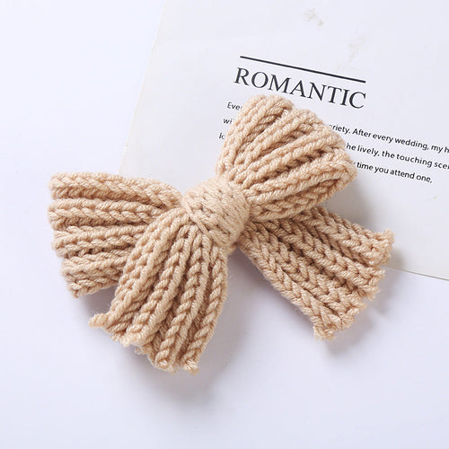 Baby 2 pc. Solid Color Big Knitted Bow Handmade Hairpin