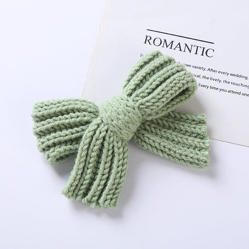 Baby 2 pc. Solid Color Big Knitted Bow Handmade Hairpin