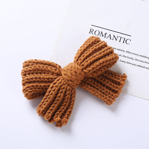 Baby 2 pc. Solid Color Big Knitted Bow Handmade Hairpin