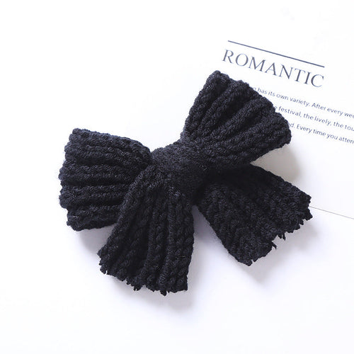 Baby 2 pc. Solid Color Big Knitted Bow Handmade Hairpin