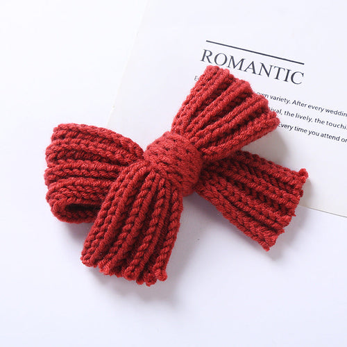 Baby 2 pc. Solid Color Big Knitted Bow Handmade Hairpin
