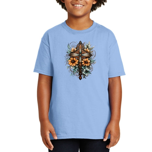 Youth Short Sleeve Graphic T-shirt - Christian Cross Floral Bouquet