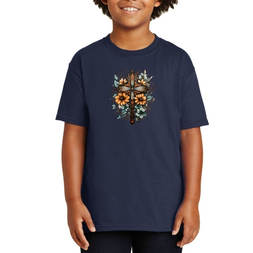 Youth Short Sleeve Graphic T-shirt - Christian Cross Floral Bouquet